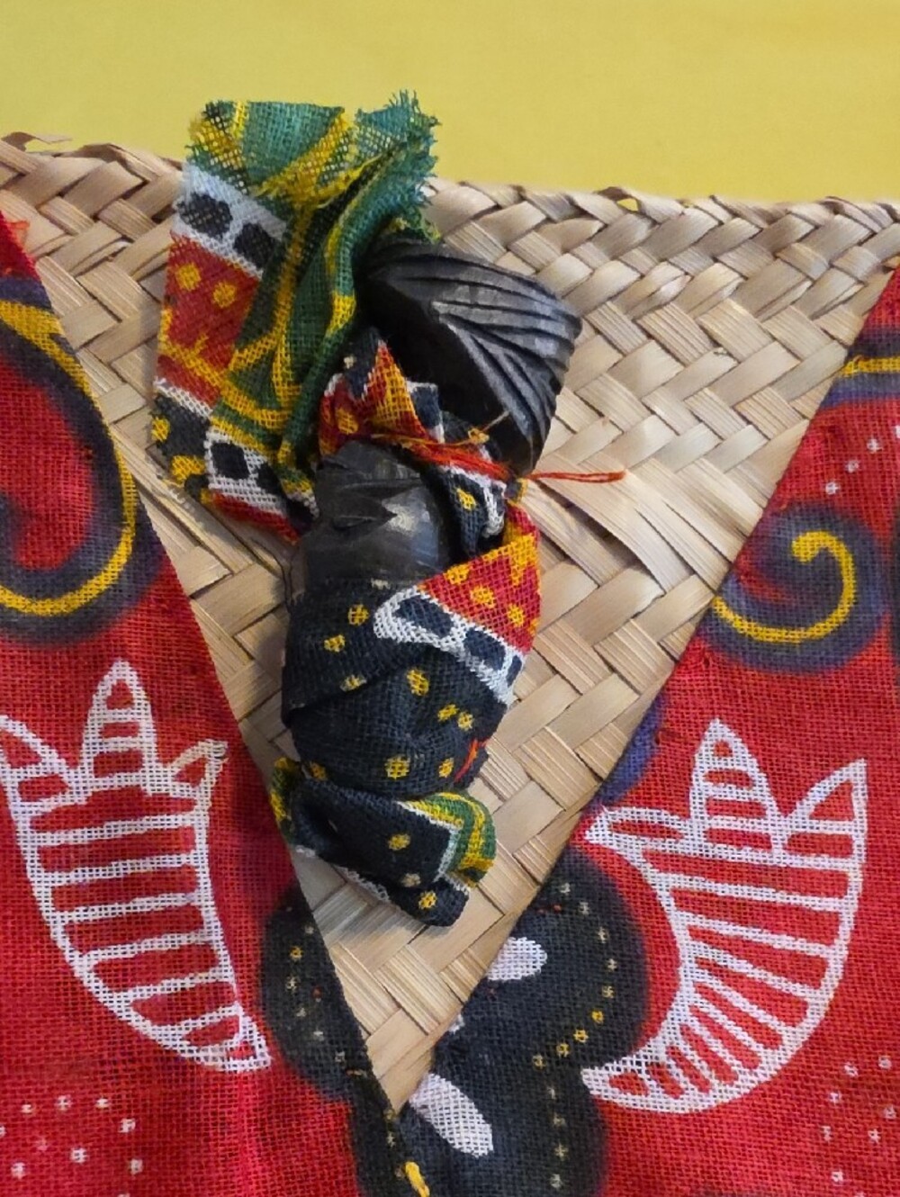 Vintage Saree Fabric Clutch • Bohemian Style • Woven Straw Interior